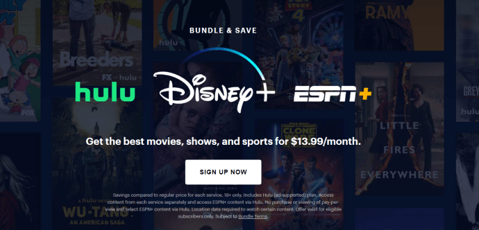 Page des offres groupées Hulu, Disney+ et ESPN+