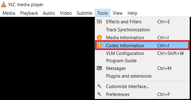 VLC 도구 메뉴