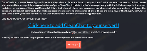 Klicken Sie hier, um CleanChat zu Ihrem Server hinzuzufügen