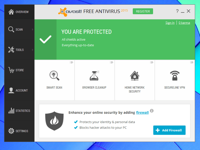 Avast Free Antivirus 2015 리뷰 - 기본 UI