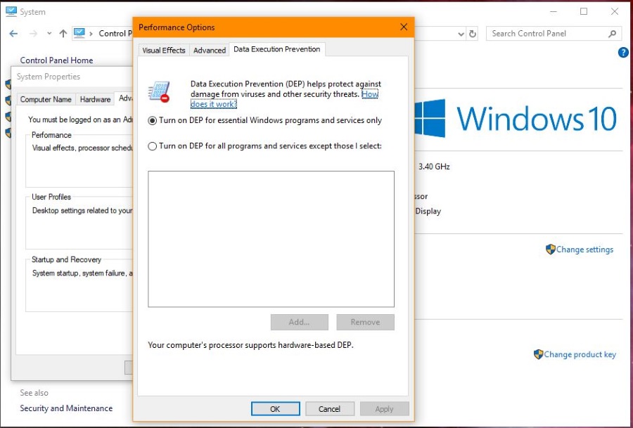 Windows 10 명령줄로 DEP를 비활성화하는 방법
