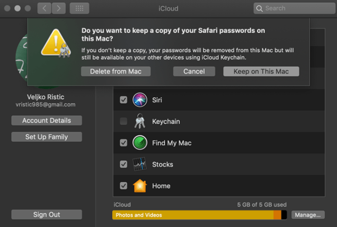 Schlüsselbund auf dem Mac deaktivieren