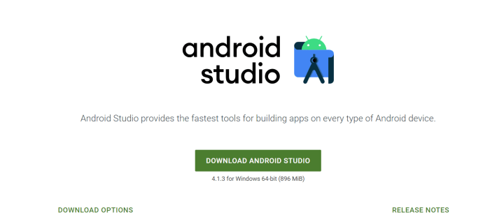 Page d'accueil d'Android Studio.