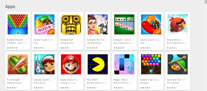 Page de jeux Android du Google Play Store